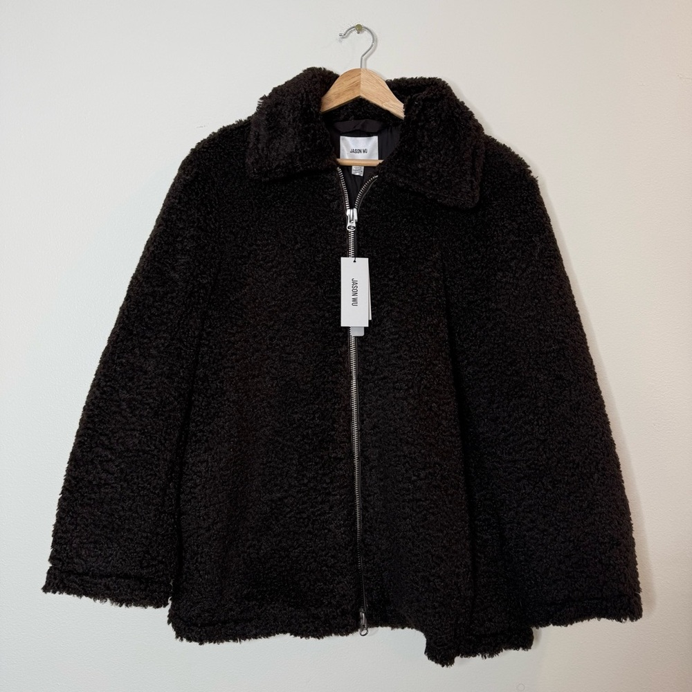 New Jason Wu Faux Shearling Chocolate Brown Double Zip Jacket size medium